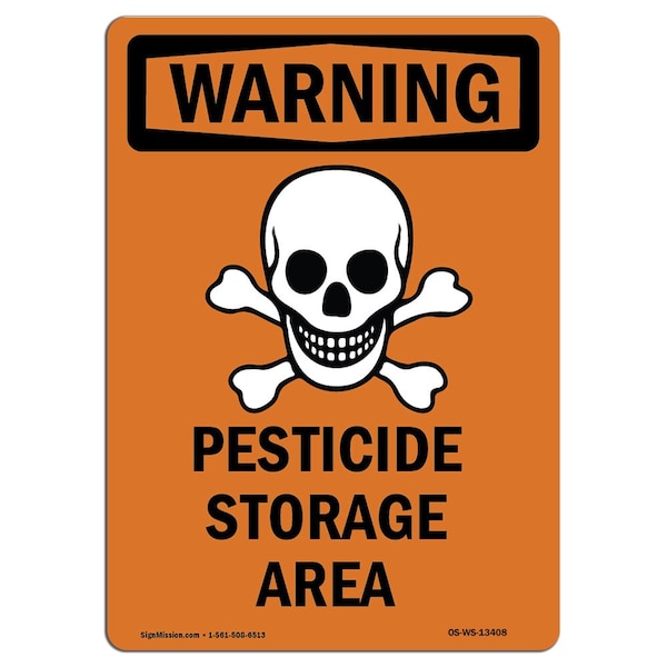Safety Sign, OSHA WARNING, 5" Height, Pesticide Storage Area, Portrait, 10PK